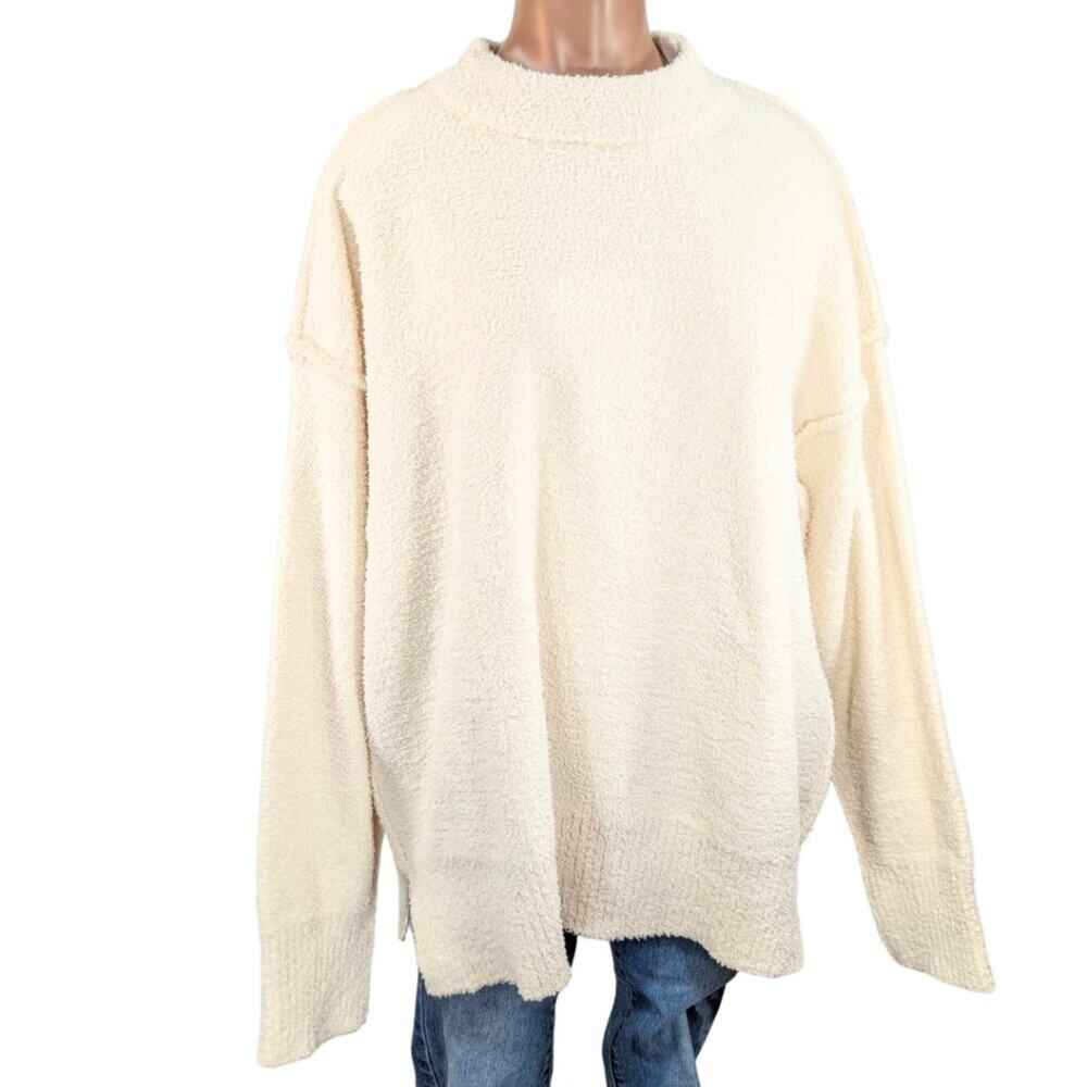 Women's Small Ivory Chenille Soft Long Sleeve Relaxed Fit Crew Neck Sweater